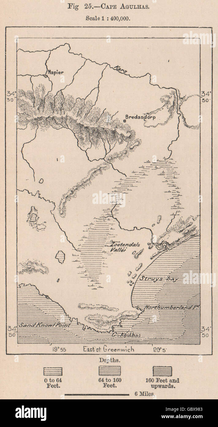 Cape Agulhas. L'Afrique du Sud, 1885 carte antique Banque D'Images