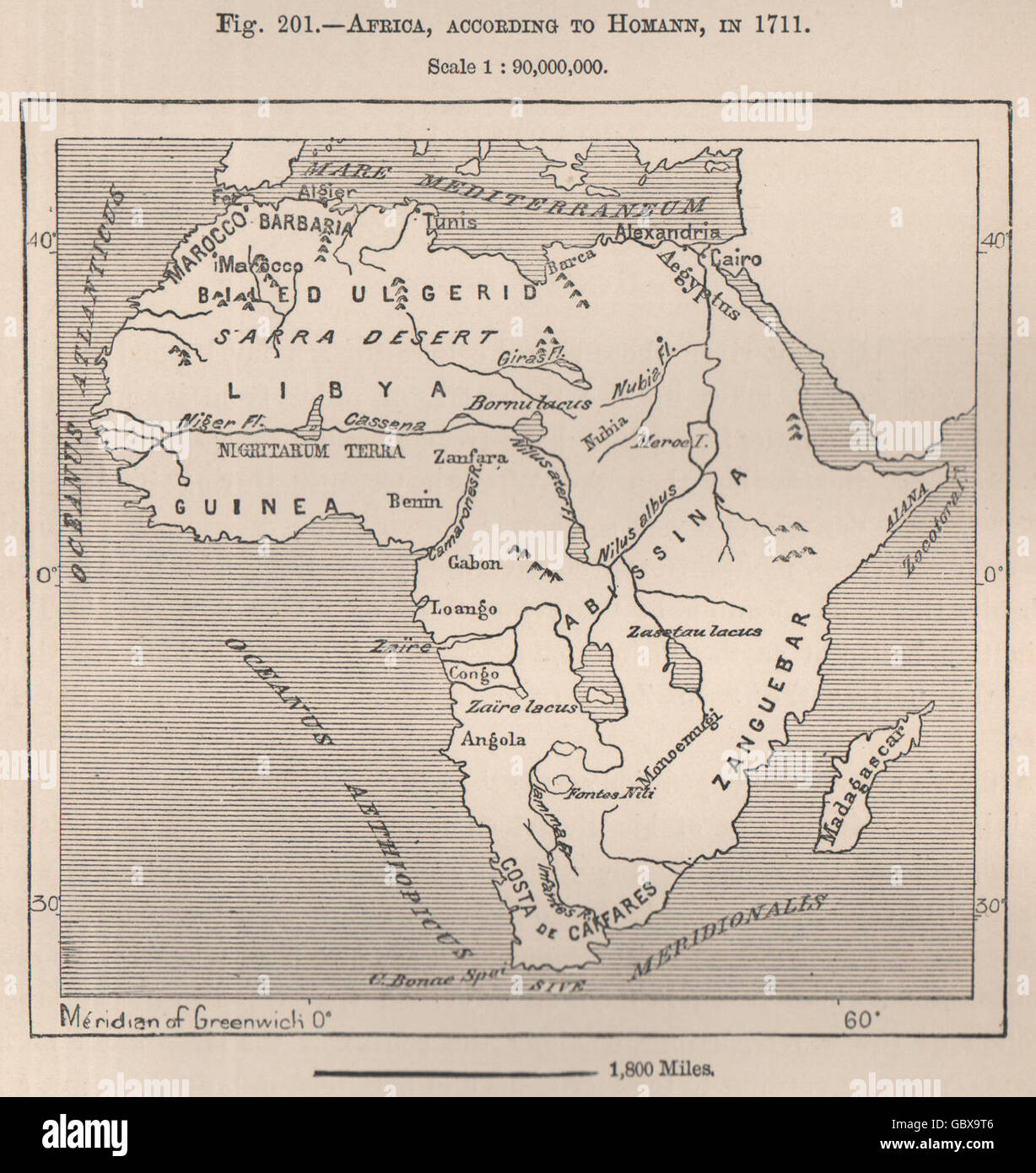 L'Afrique, selon Homann, en 1711. Bassin du Congo, 1885 carte antique Banque D'Images