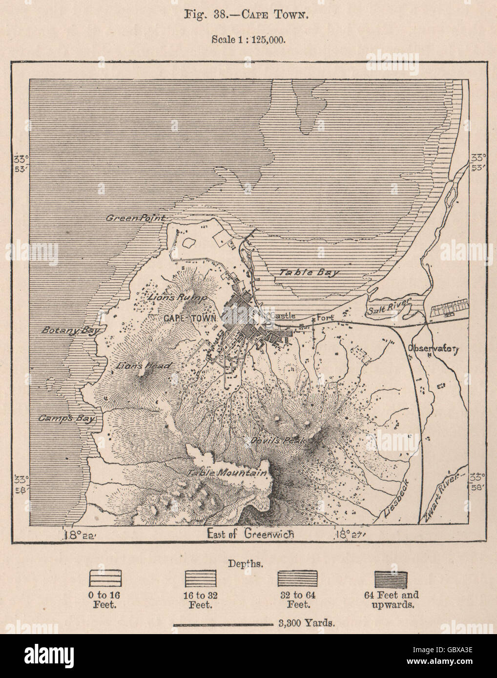 La ville du Cap. L'Afrique du Sud. La colonie du Cap, 1885 carte antique Banque D'Images