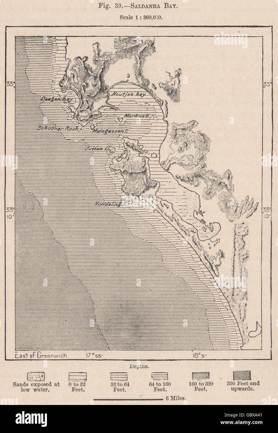 Saldanha Bay. L'Afrique du Sud. La colonie du Cap, 1885 carte antique Banque D'Images