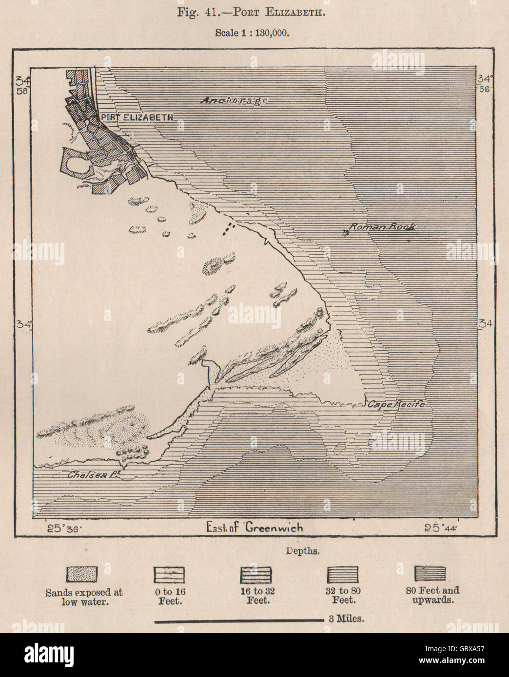 Port Elizabeth. L'Afrique du Sud. La colonie du Cap, 1885 carte antique Banque D'Images