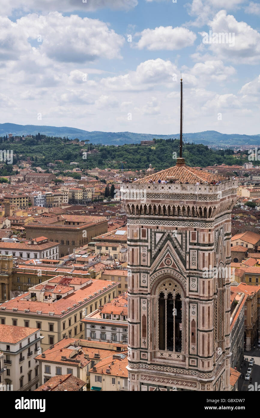 Vue depuis la Cathédrale, Dome, de la cathédrale Santa Maria del Fiore vers le clocher, Florence, Toscane, Italie Banque D'Images