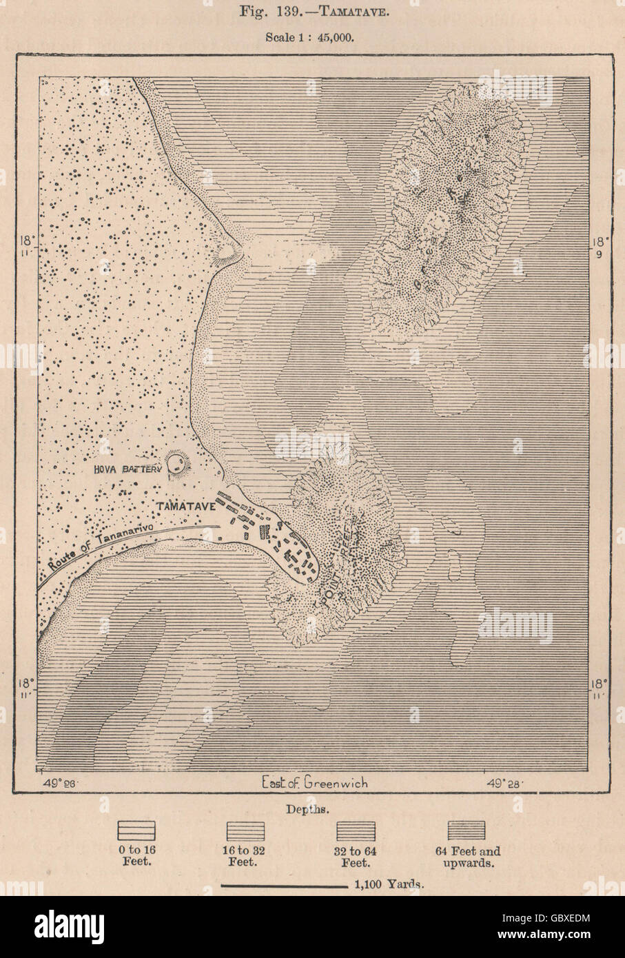 Tamatave (Toamasina) . Madagascar, 1885 carte antique Banque D'Images