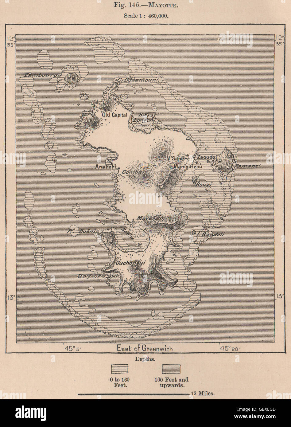 Mayotte. Comores. Îles de l'Afrique de l'Est, 1885 carte antique Banque D'Images