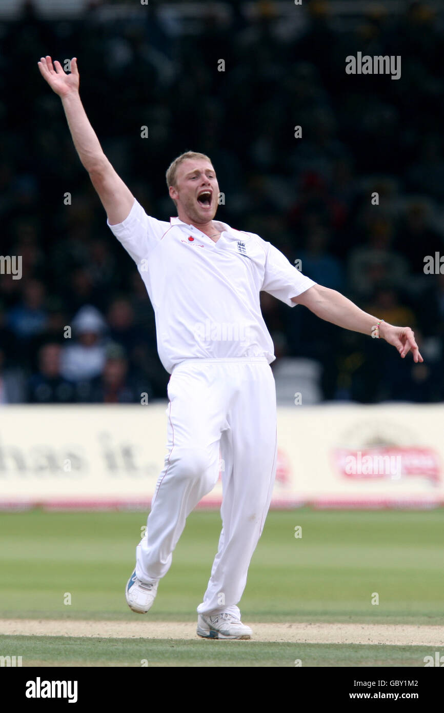 Cricket - les cendres 2009 - npower second Test - Angleterre v Australie - quatrième jour - Lord's. Andrew Flintooff, de l'Angleterre, appelle à un match de cricket Banque D'Images