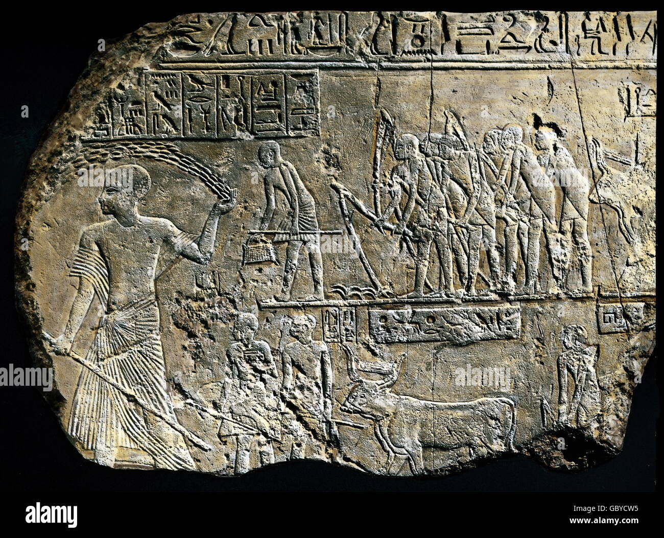 Géographie / Voyage, Egypte, agriculture, culture, relief, fragment, calcaire, tombe de Meriptah, Memphis, 19e dynastie (1306 - 1186 av. J.-C.), Wuerttembergisches Landesmuseum Karlsruhe, Additional-Rights-Clearences-Not Available Banque D'Images