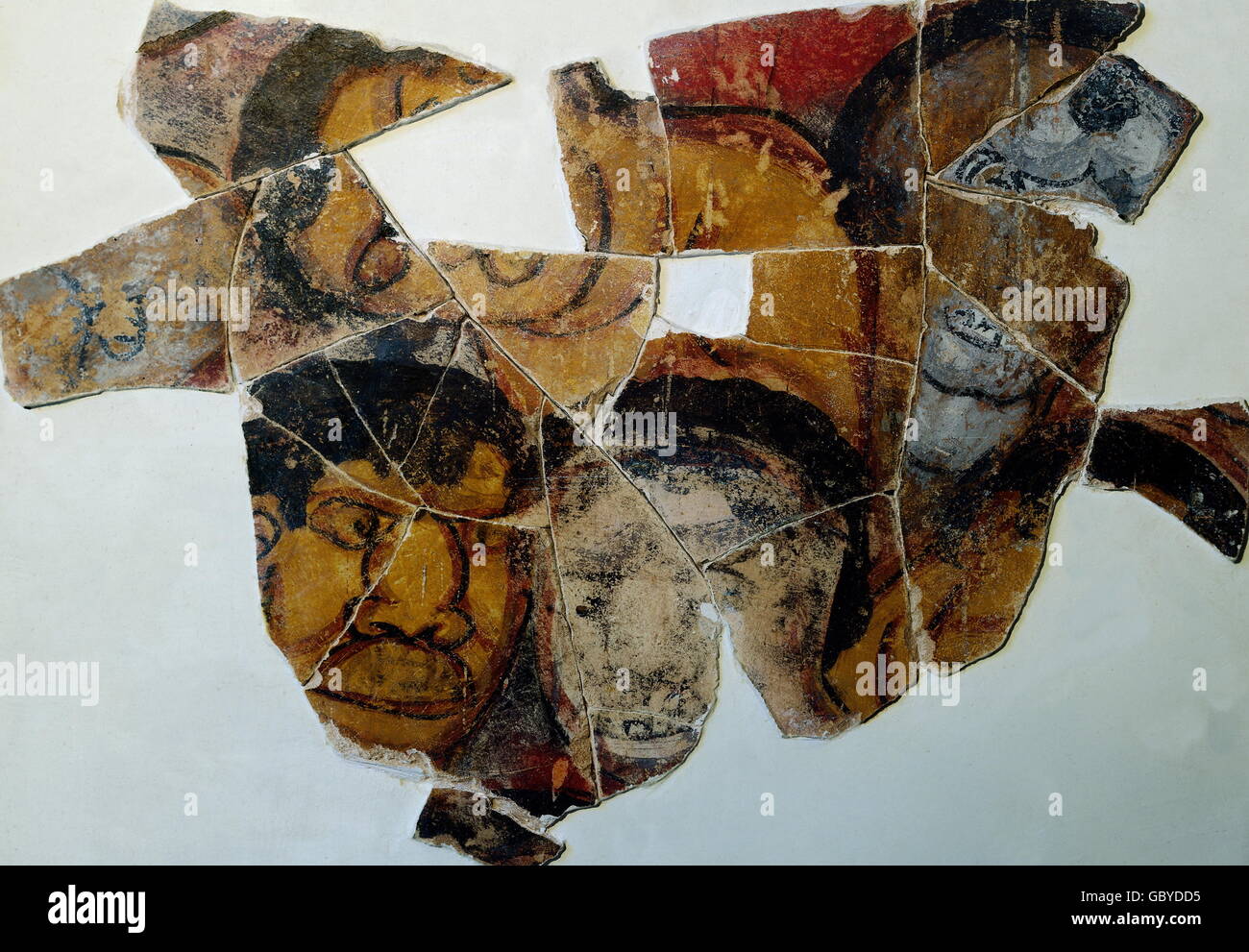 Beaux-arts, Arabes, captive, fresco, fragment du palais de Qasr al-al-Gharbi, violation de l'interdiction des images de l'Islam, en Syrie, vers 727 AD, 35.5x50.5 cm, Musée National Dimashq, Banque D'Images