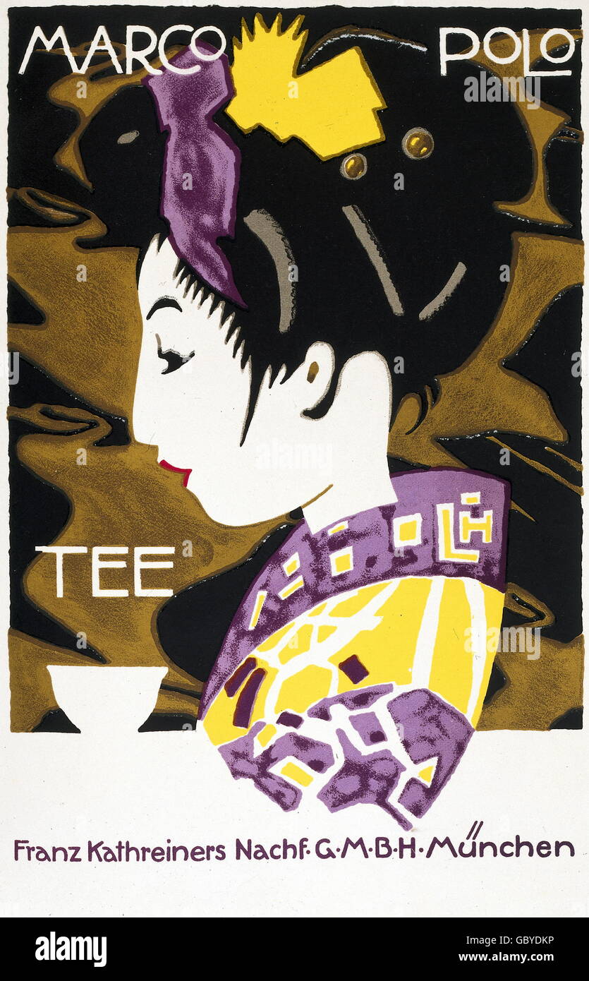 Publicité, Hohlwein, Ludwig, affiche, Marco Polo Tea, 1920, droits-supplémentaires-Clearences-non disponible Banque D'Images