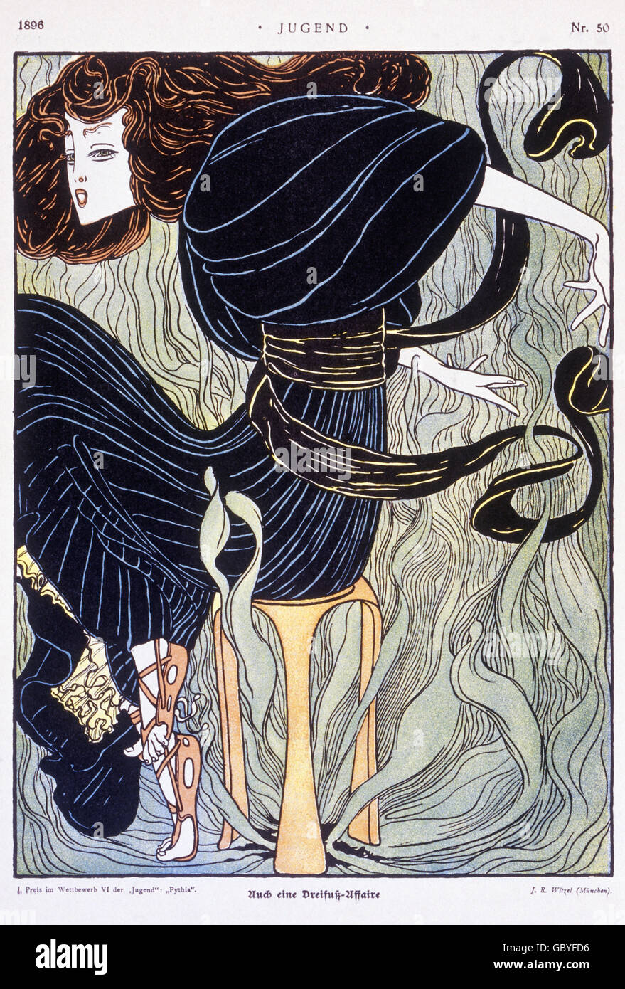 Presse / médias, magazines, 'Jugend', volume 1, numéro 50, dessin de J.R. Witzel, 'Pythia', éditeur: Georg Hirth maison d'édition, Munich / Leipzig, 1896, droits additionnels-Clearences-non disponible Banque D'Images