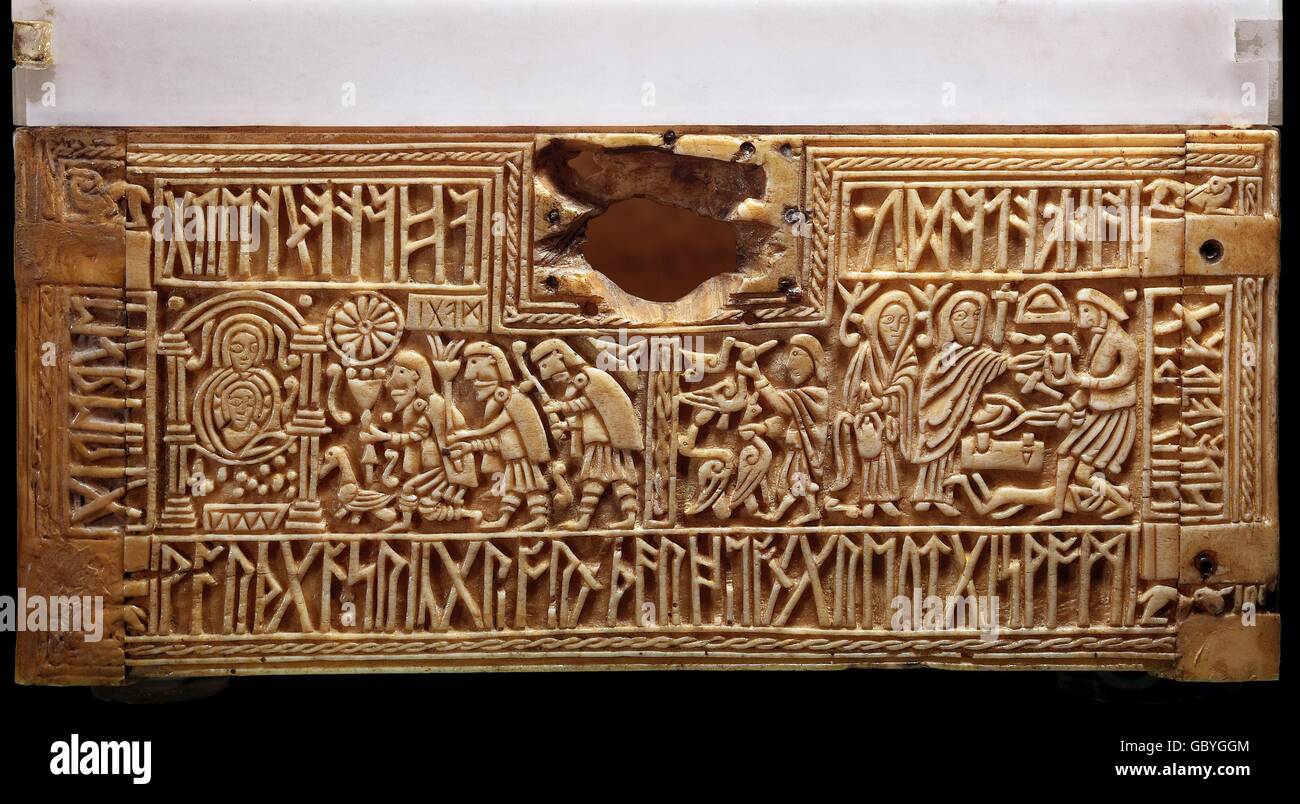 Beaux-arts, du Moyen Âge, Anglo-Saxons, fort d'Auzon (Franks Casket), relief, sculpture, la baleine, la jambe avant, plat, Northumbria, début du viiie siècle, British Museum, Londres Banque D'Images