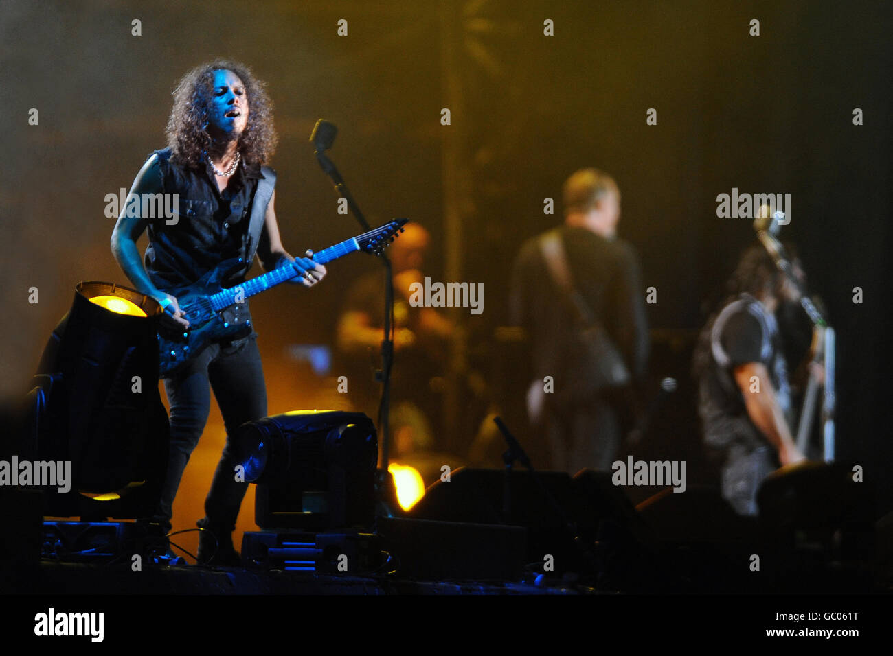 Metallica se déroule en direct sur scène le deuxième jour du Sonisphère Festival à Knebworth. Banque D'Images
