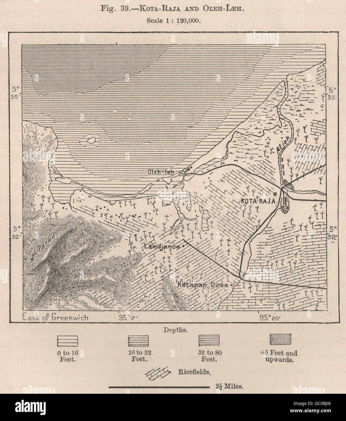 Kutaraja (Banda Aceh) & Oleelheue. Sumatra, Indonésie. East Indies, 1885 map Banque D'Images