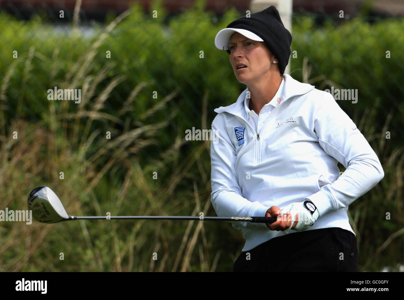 Golf - Ricoh Women's British Open - première journée - Royal Lytham et St Anne's Golf course.Aux États-Unis, Angela Stanford joue son tee-shirt tourné le 15 lors du Women's British Open à Royal Lytham et au parcours de golf de St Anne à Blackpool. Banque D'Images