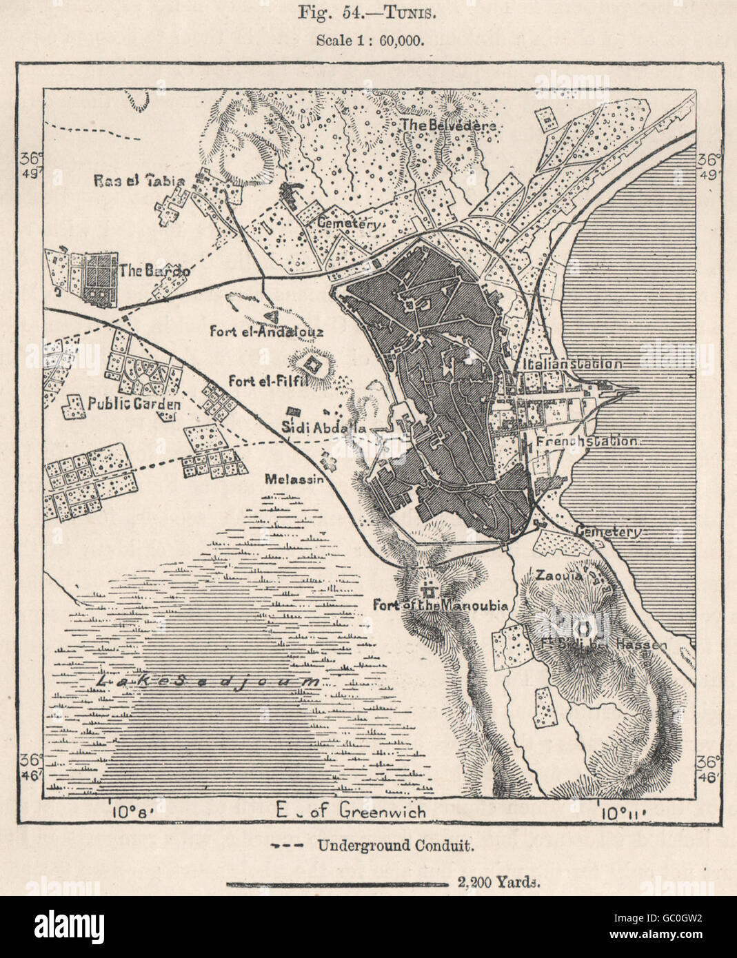 Tunis. Tunisie, 1885 carte antique Banque D'Images