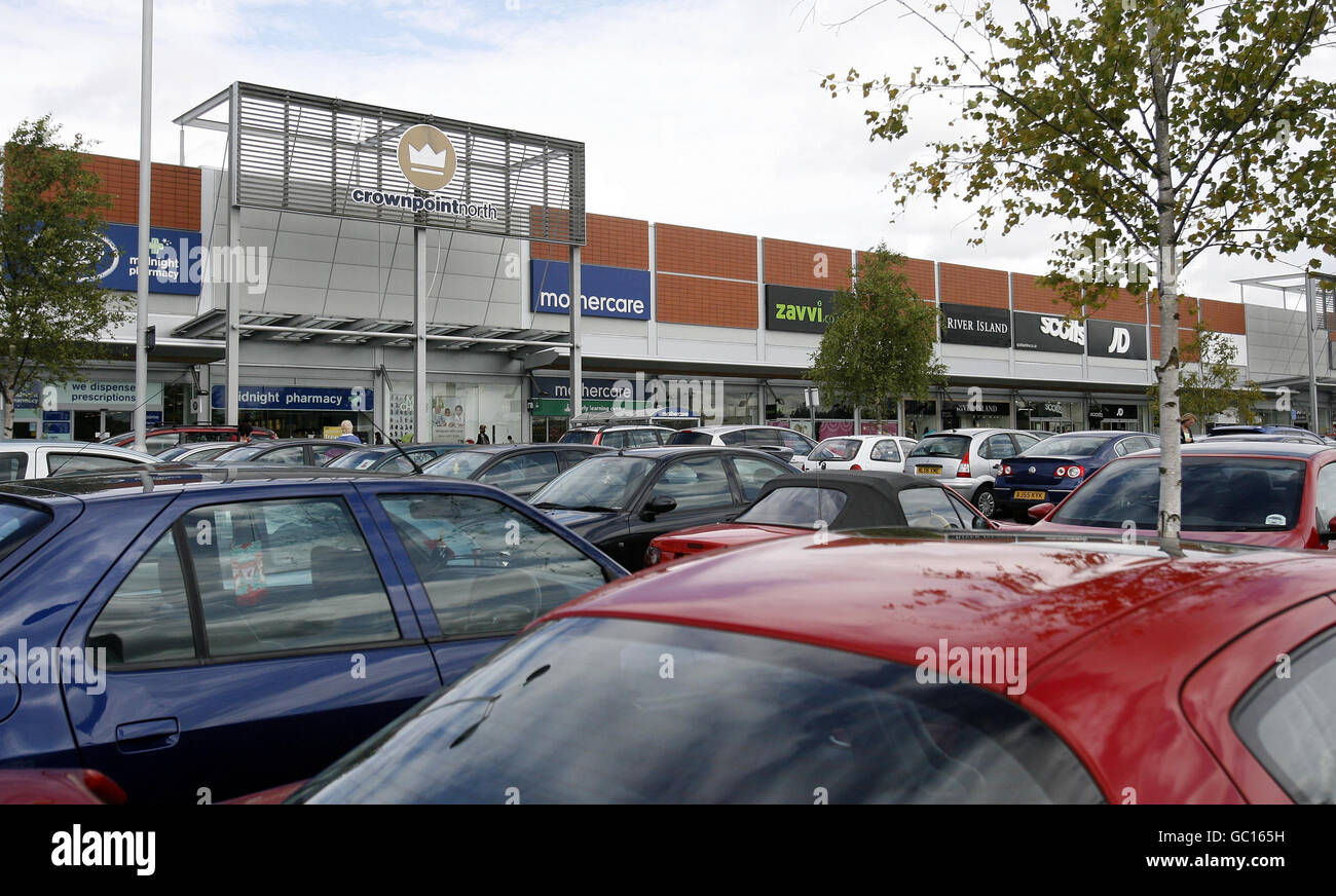 Essai Columbine copycat.Vue générale du centre commercial Crown point North de Manchester. Banque D'Images