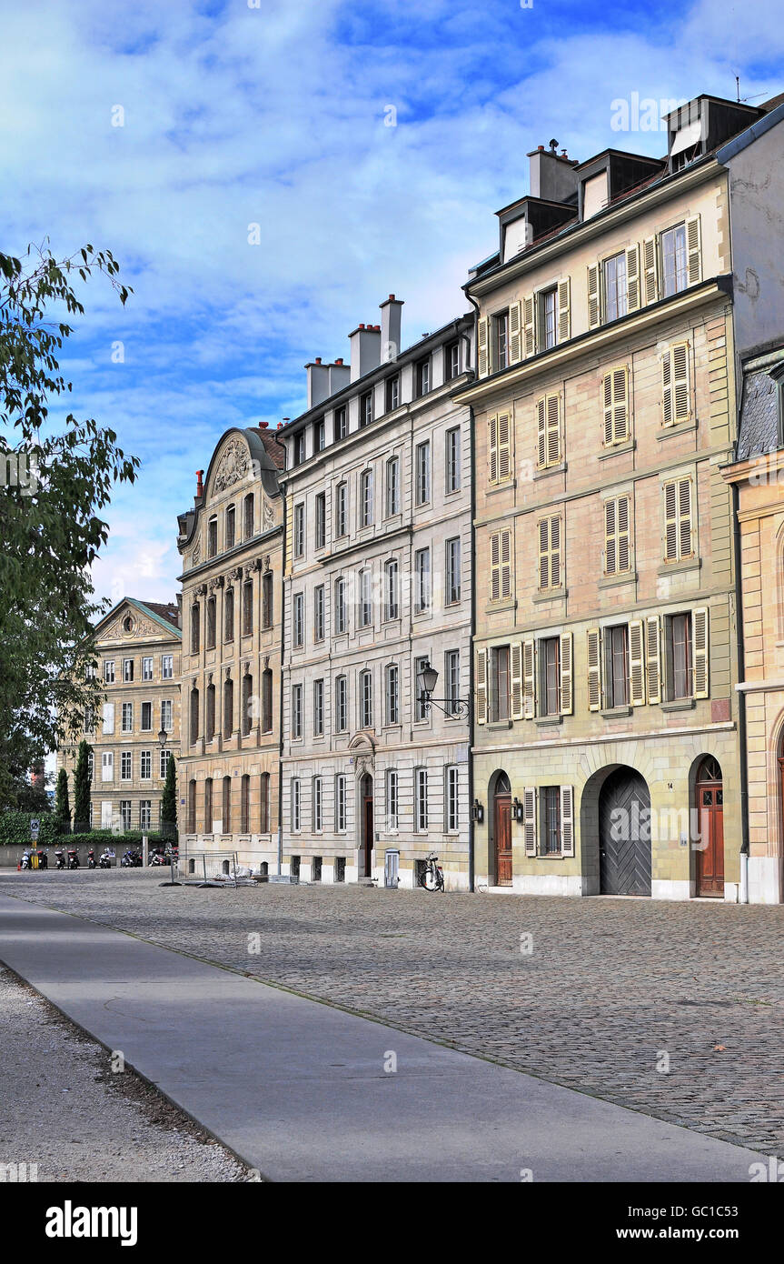 La rue vide de centre-ville de Genève, Suisse Banque D'Images