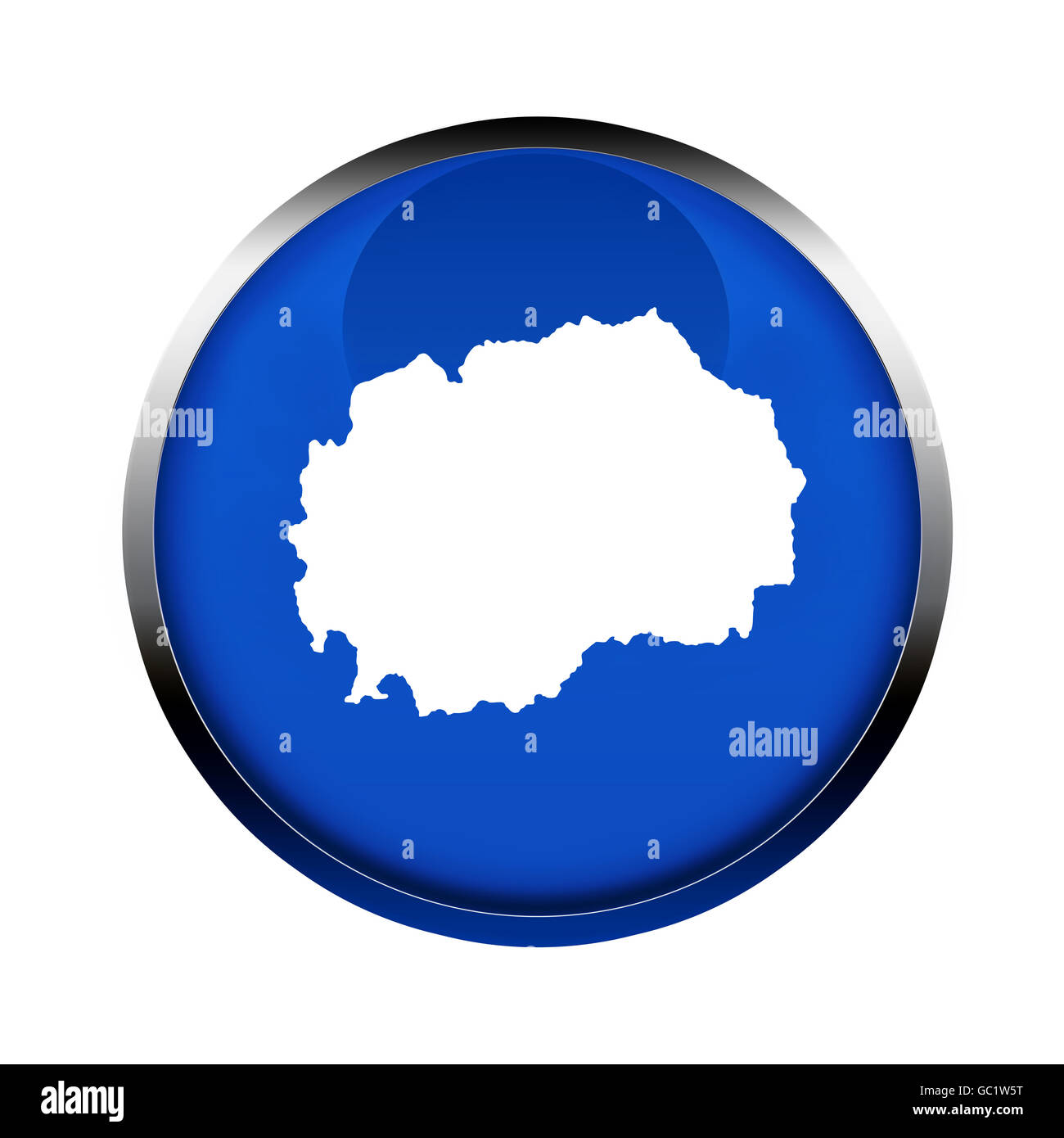 Le bouton Carte de la Macédoine dans les couleurs de l'Union européenne. Banque D'Images