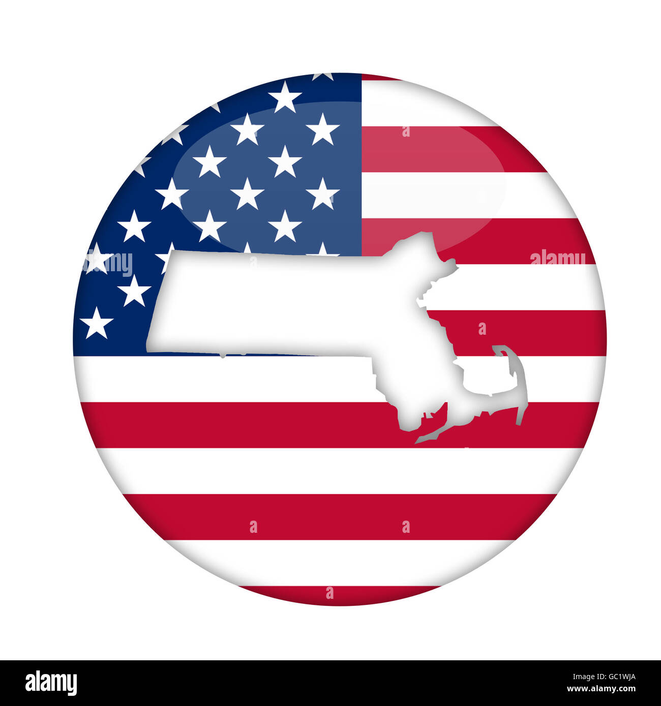 L'état du Massachusetts d'Amérique d'un insigne isolé sur un fond blanc. Banque D'Images