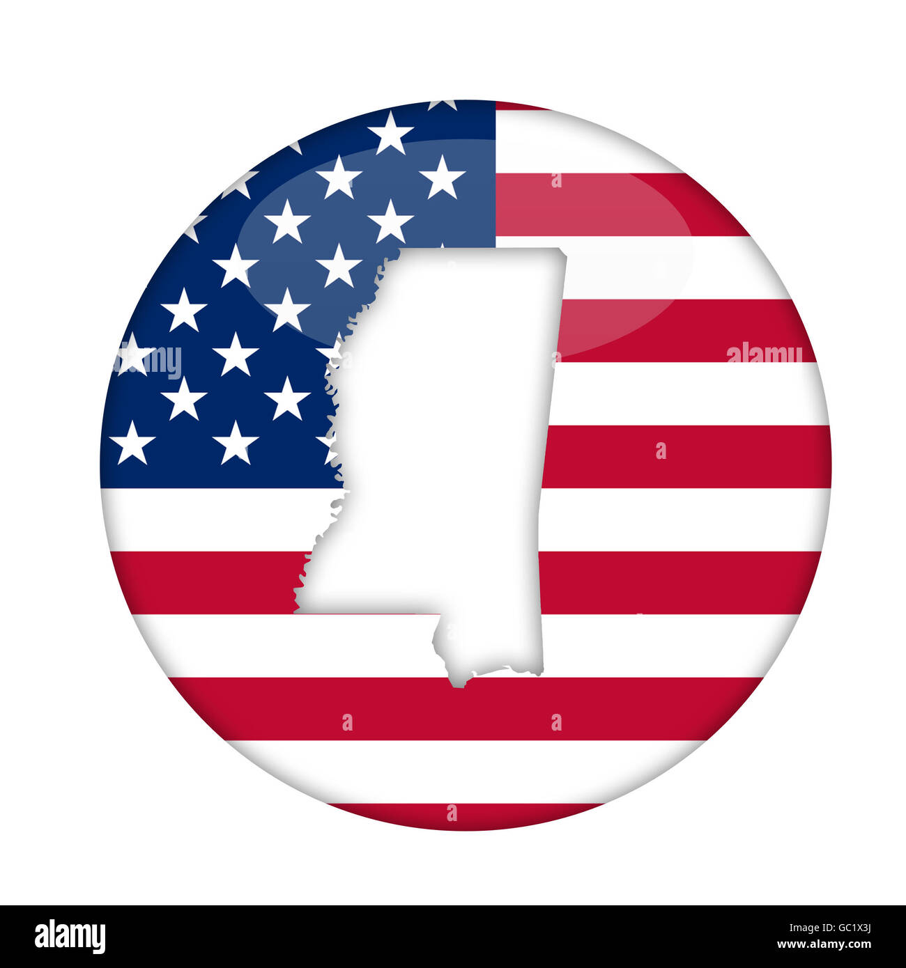 État du Mississippi d'Amérique d'un insigne isolé sur un fond blanc. Banque D'Images
