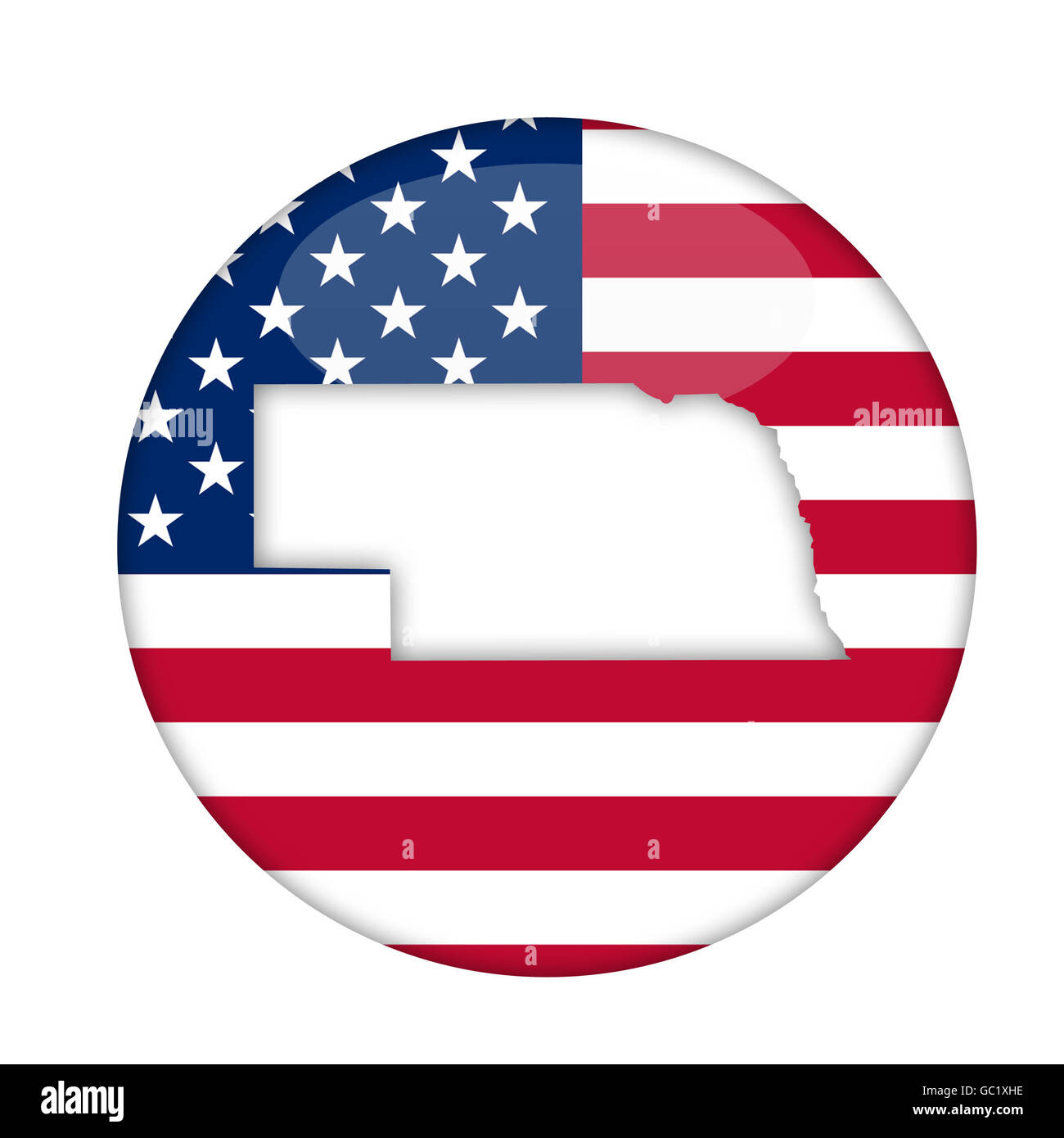 Nebraska state d'Amérique d'un insigne isolé sur un fond blanc. Banque D'Images