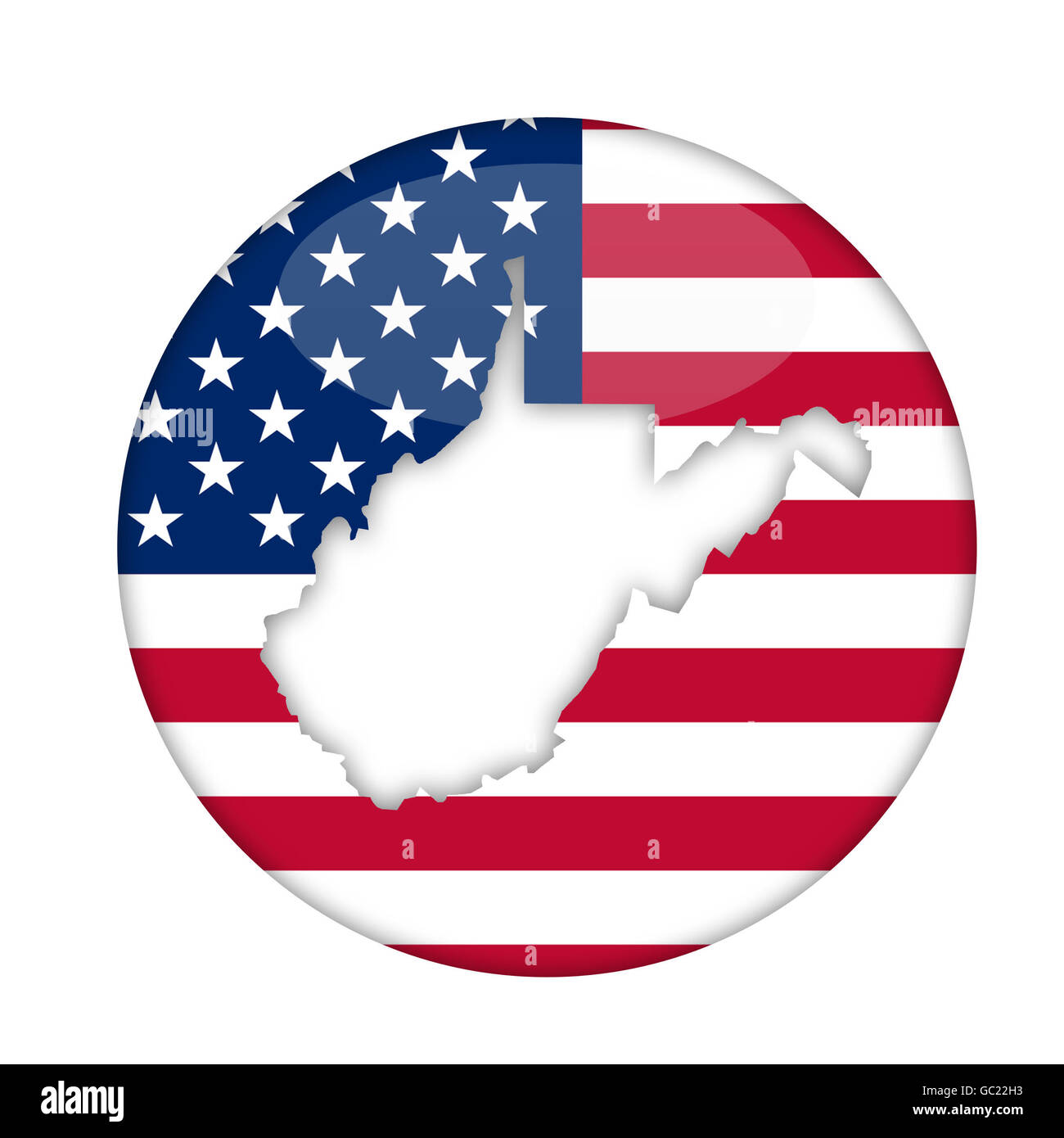 West Virginia State d'Amérique d'un insigne isolé sur un fond blanc. Banque D'Images