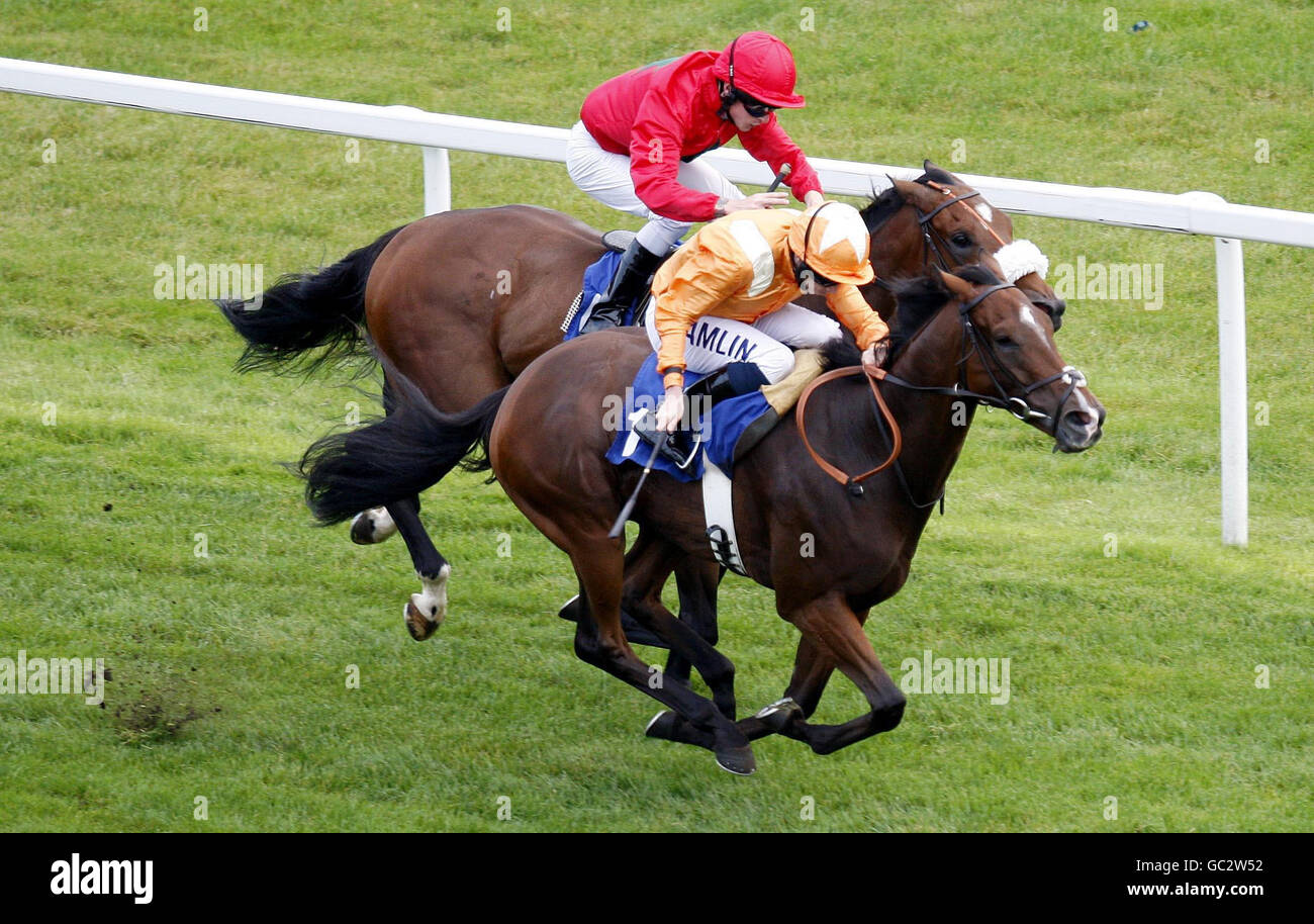 Le Doctor Rise par Ryan Moore remporte le Dubai Duty Free Finest surprise handicap au Newbury Racecourse. Banque D'Images