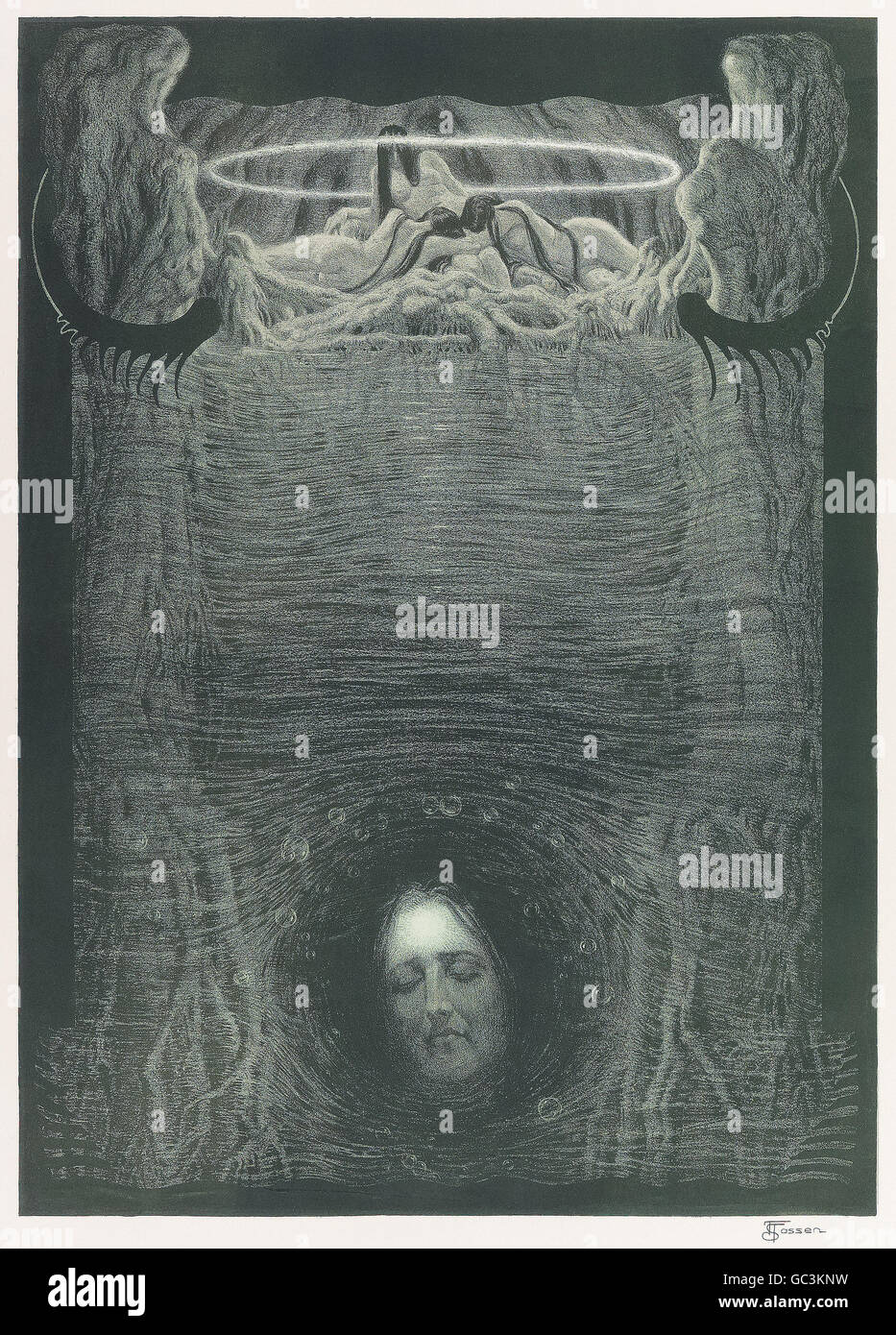 Franz Stassen (1869-1949) illustration pour "Der Ring des Nibelungen (Götterdämmerung)" (l'Anneau du Nibelung : Partie 4 : Le Crépuscule des dieux) de Richard Wagner (1813-1883). Le rhin déborde l'extinction Brünnhilde bûcher funéraire et le Rhinemaidens demander l'anneau. Voir la description pour plus d'informations. Banque D'Images