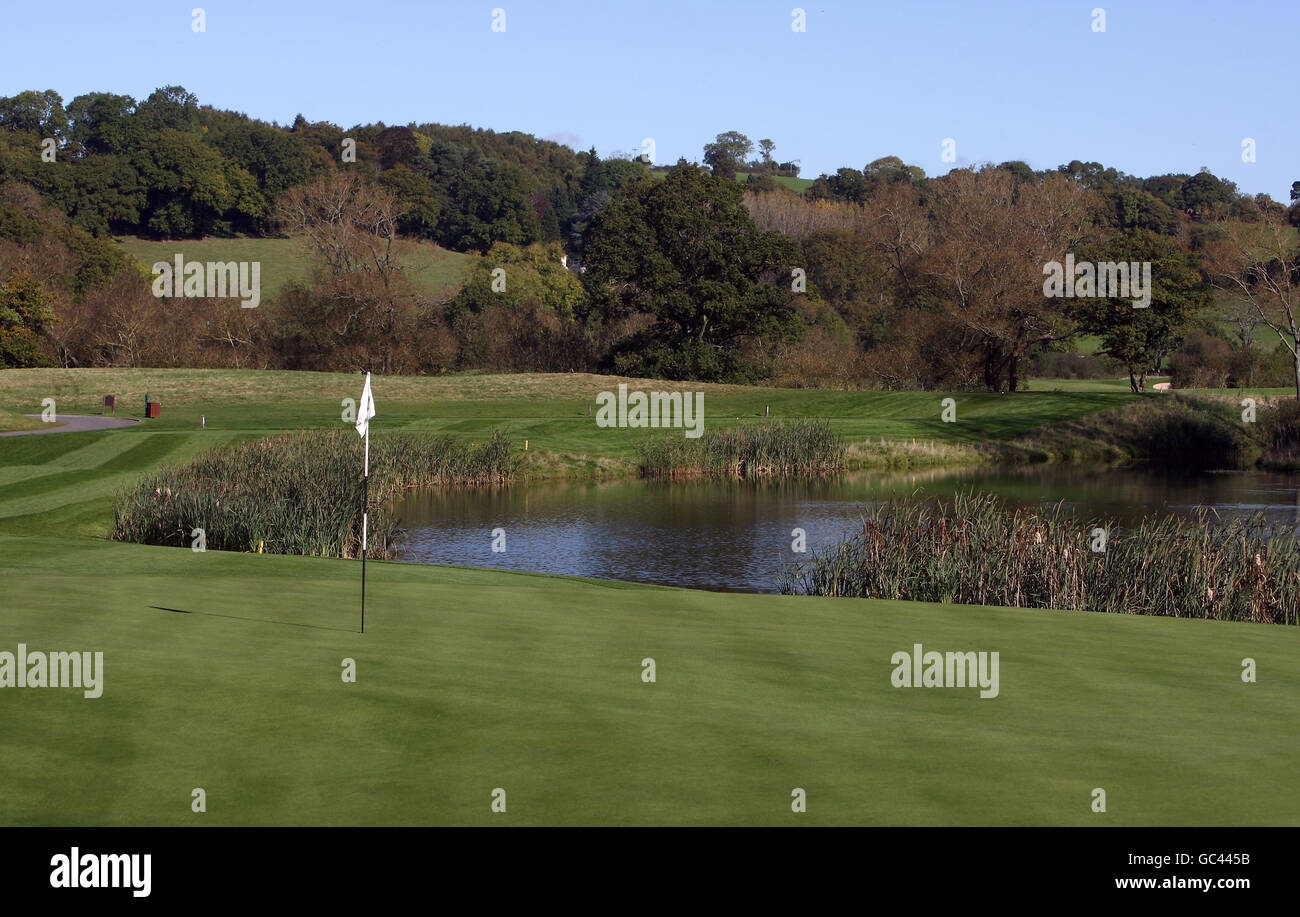 Vue générale sur le 3ème trou et le parcours 2010 Celtic Manor Ryder Cup près de Newport. Banque D'Images