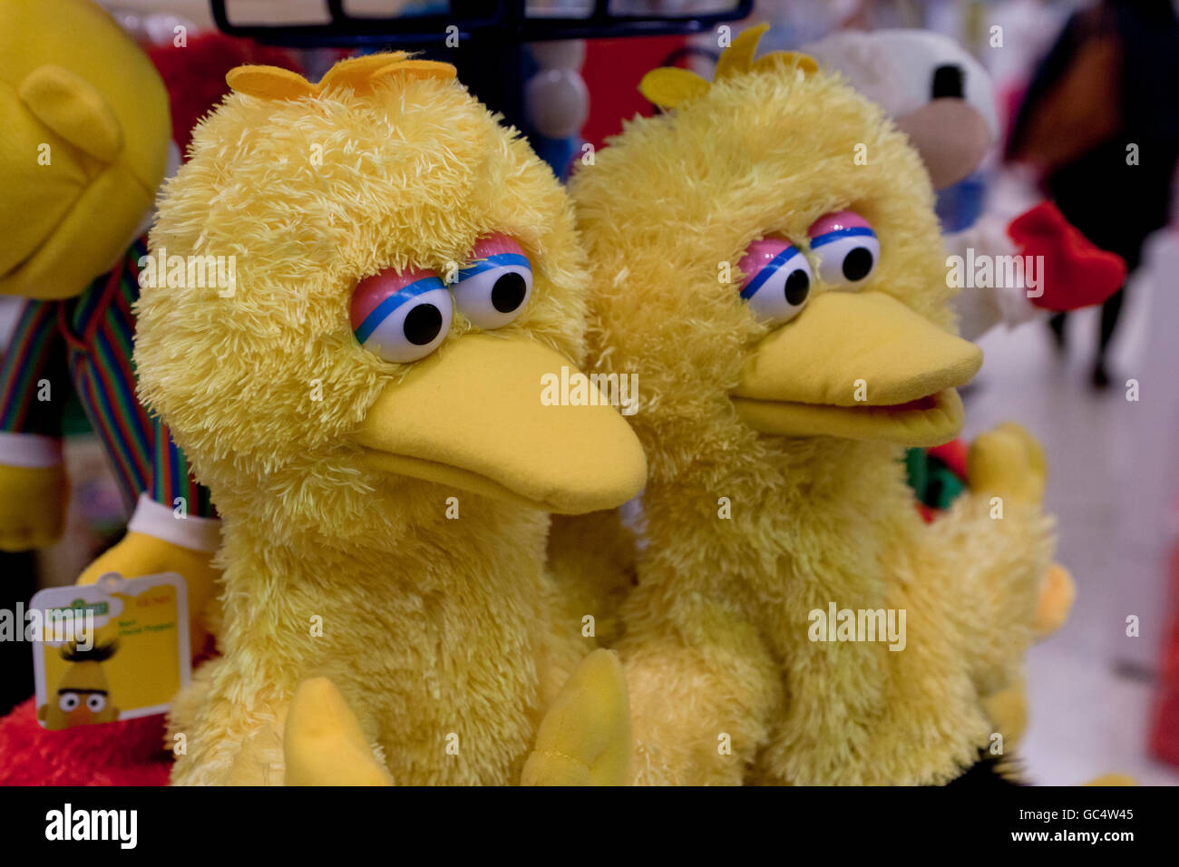 Grand oiseau de marionnettes au magasin de jouets - USA Banque D'Images