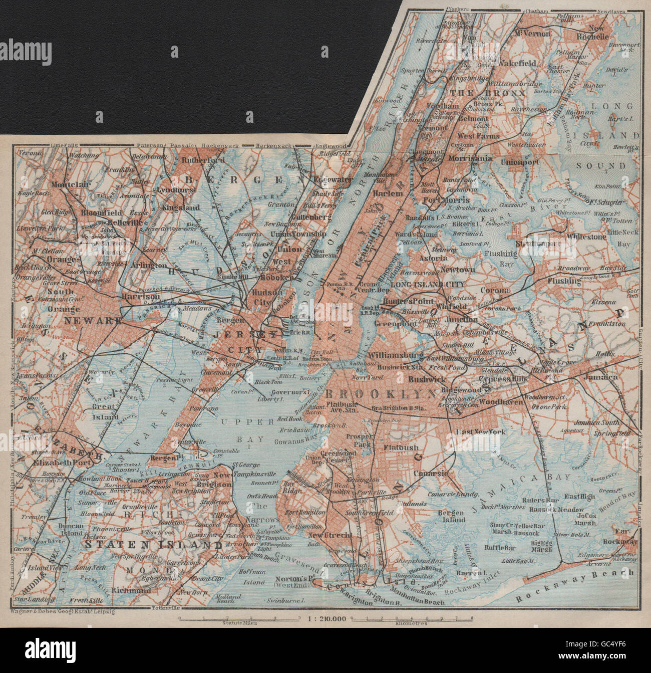 La VILLE DE NEW YORK. Bronx Brooklyn Manhattan Staten Est. Newark Jersey City, 1909 map Banque D'Images