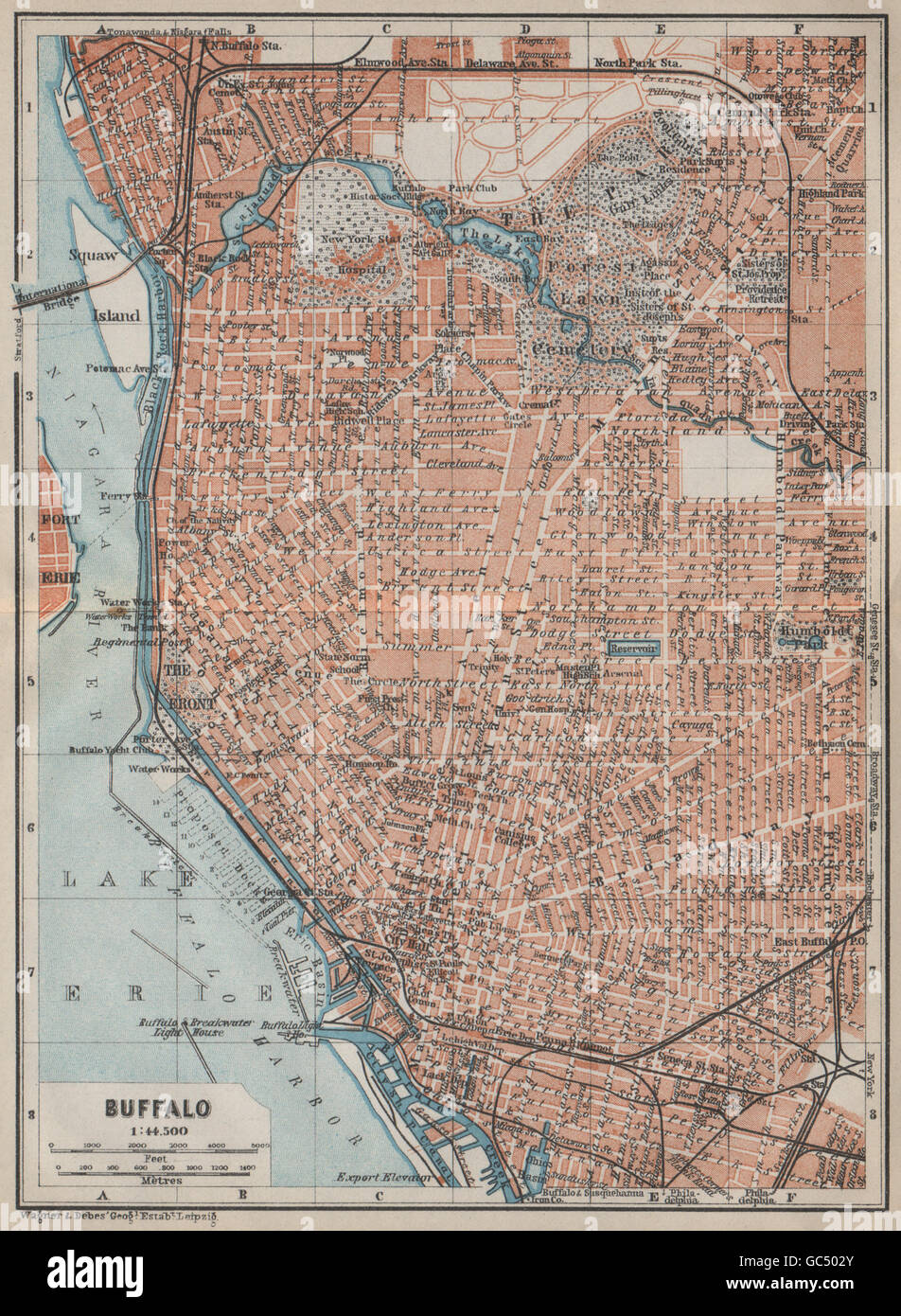 Ville antique de Buffalo city plan. L'État de New York. 1909 BAEDEKER, carte antique Banque D'Images