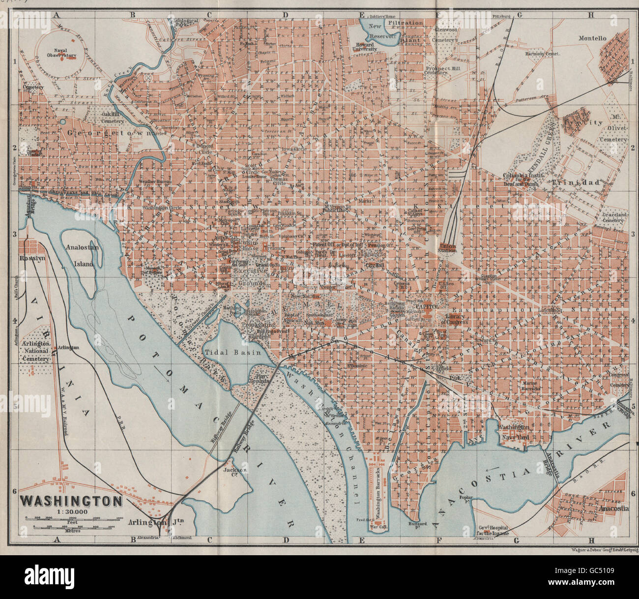 Ville Antique De Washington Dc City Plan 1909 Baedeker Carte Antique Photo Stock Alamy