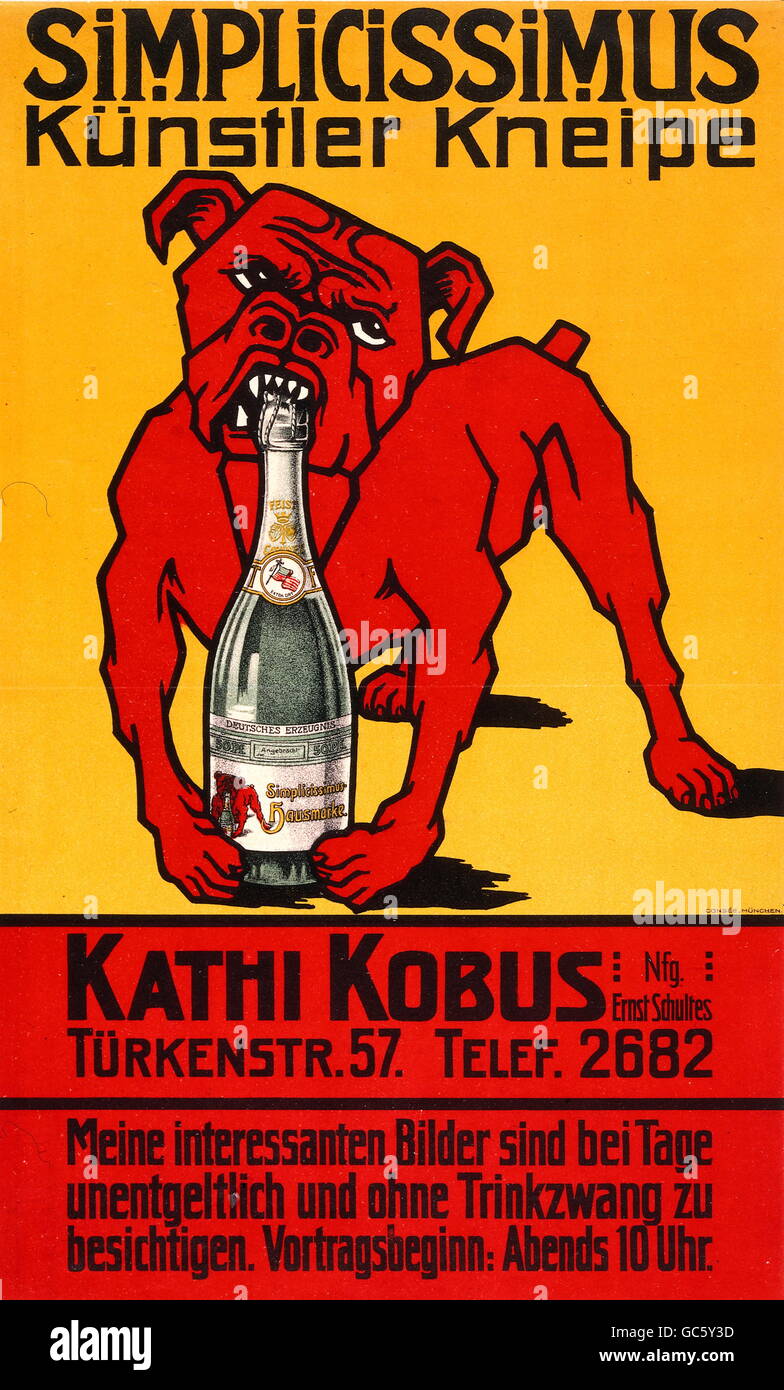 Publicité, gastronomie, Simplicissimus, pub de l'artiste de Kathi Kobus, affiche, imprimé dans l'institut d'art Oscar Consee, Munich, Allemagne, vers 1900/1910, droits additionnels-Clearences-non disponible Banque D'Images