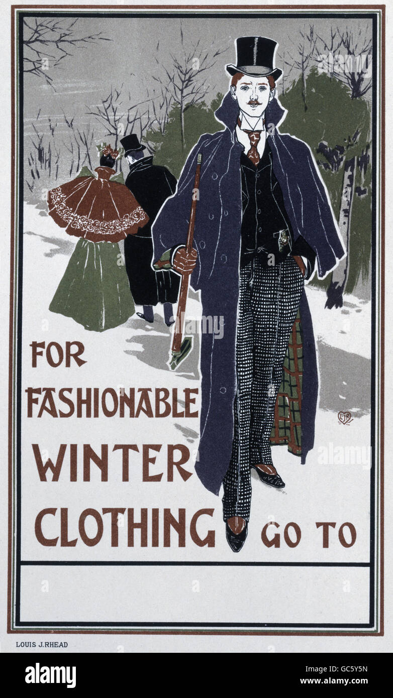 Mode, 19e siècle, affiche publicitaire pour la mode d'hiver, par Louis Rhead (1857 - 1926), de 'l'affiche moderne', par Jean Louis Sponsel, 1897, droits additionnels-Clearences-non disponible Banque D'Images