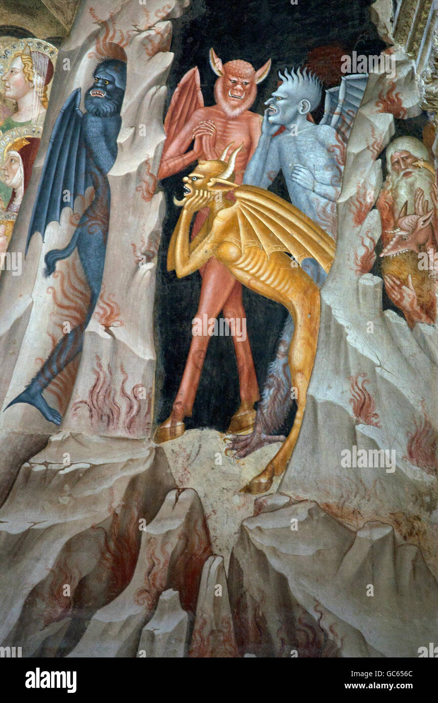 Détail d'une fresque dans la chapelle des Espagnols - Cappellone degli Spagnoli - à Santa Maria Novella, Florence - Firenze - Italie Banque D'Images