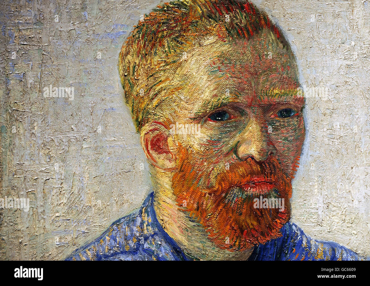 Un détail tiré du autoportrait en tant qu'artiste, par l'artiste néerlandais Vincent Van Gogh (1853-1890), une œuvre centrale à la prévisualisation du vrai Van Gogh : l'artiste et ses lettres à l'Académie royale de Piccadilly, Londres. Banque D'Images