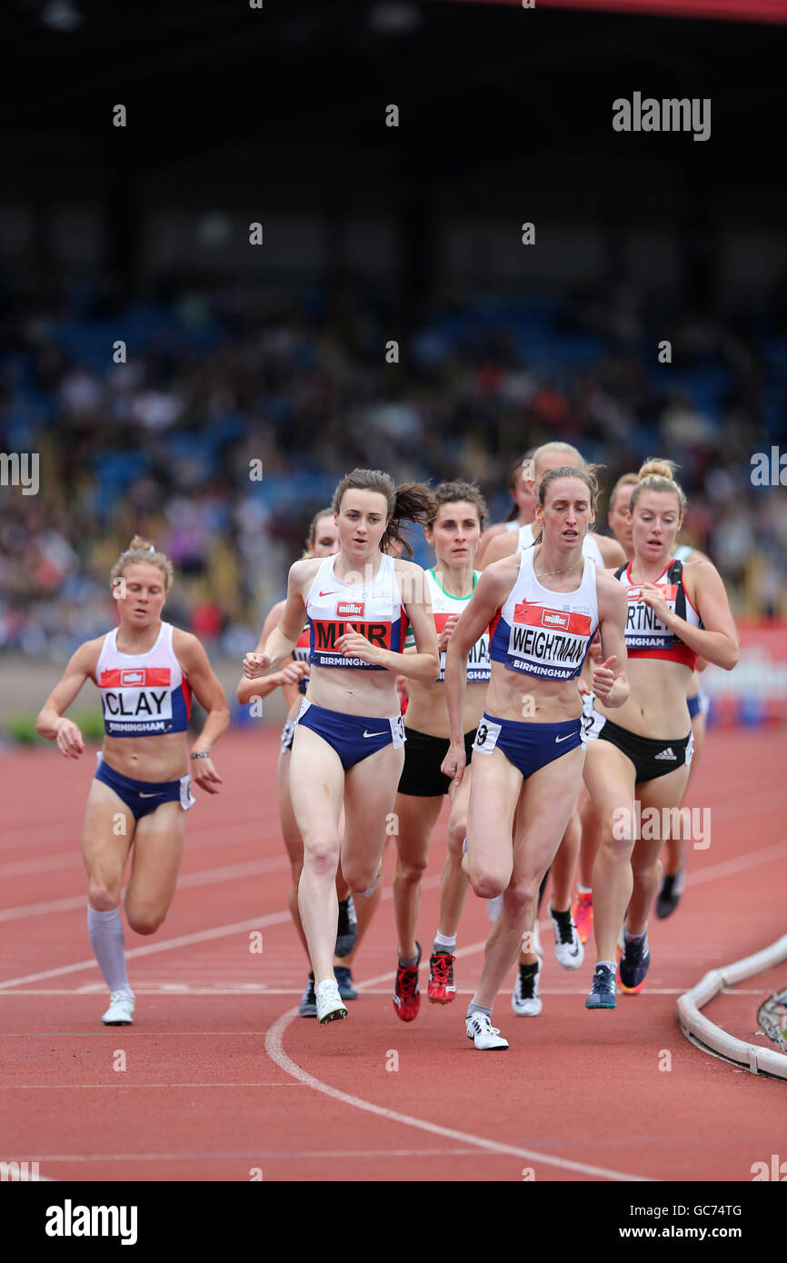Charlene Thomas, Laura MUIR, Laura WEIGHTMAN, Melissa COURTNEY & Bobby argile, 1500m - femmes, Finale 2016 Championnat Britannique Alexander Stadium, Birmingham UK. Banque D'Images