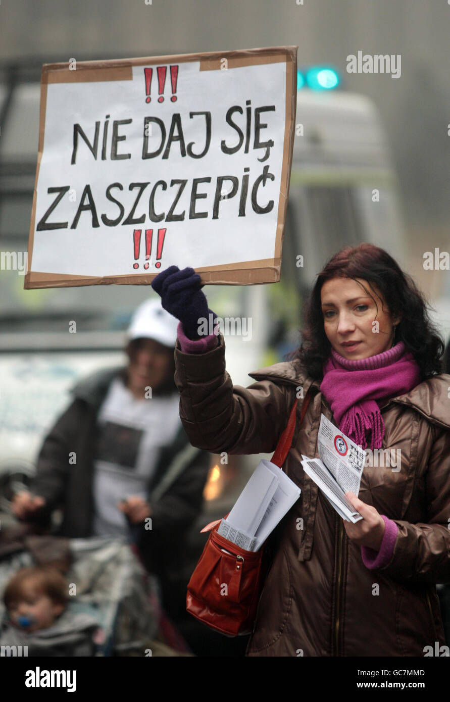 La vaccination anti-grippe porcine protester Banque D'Images