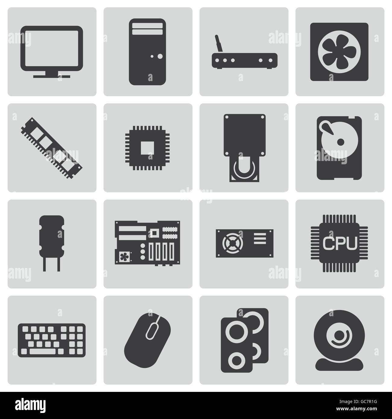 Composants PC noir Vector Icons Set Illustration de Vecteur