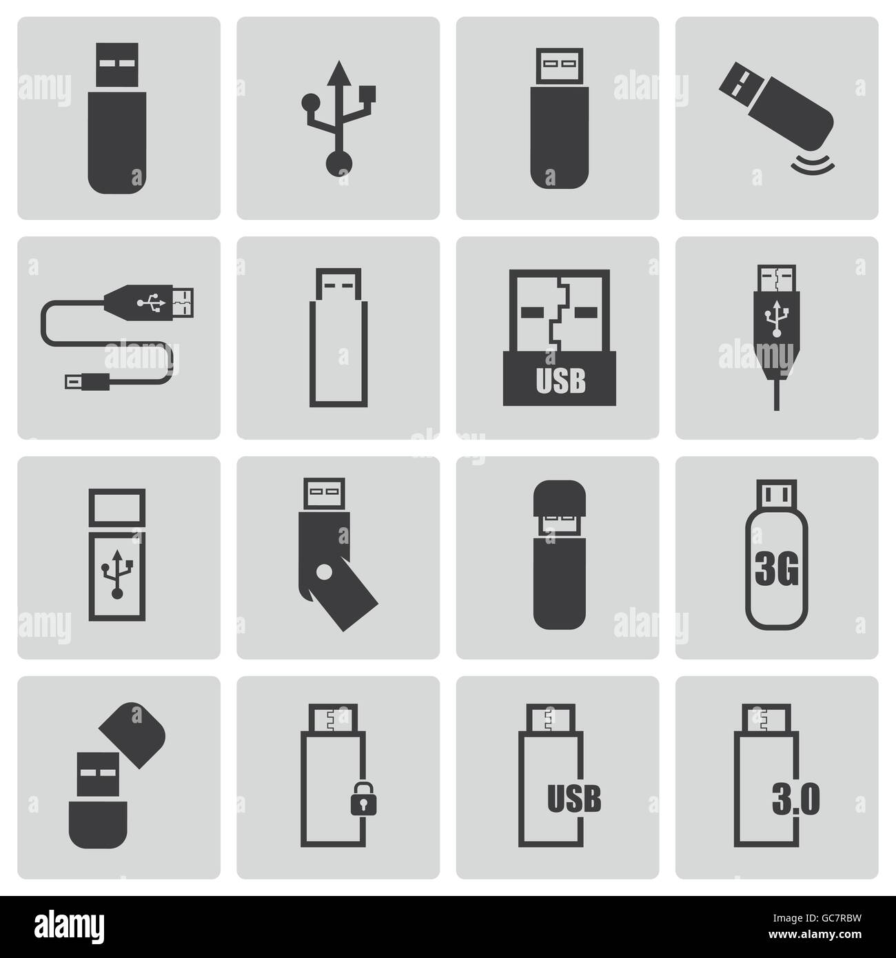Vector Icons Set Usb noir Illustration de Vecteur