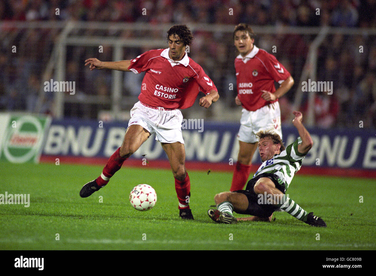 FOOTBALL PORTUGAIS. RUI COSTA, BENFICA. STAN VALCKX, SPORT DE LISBONNE Banque D'Images