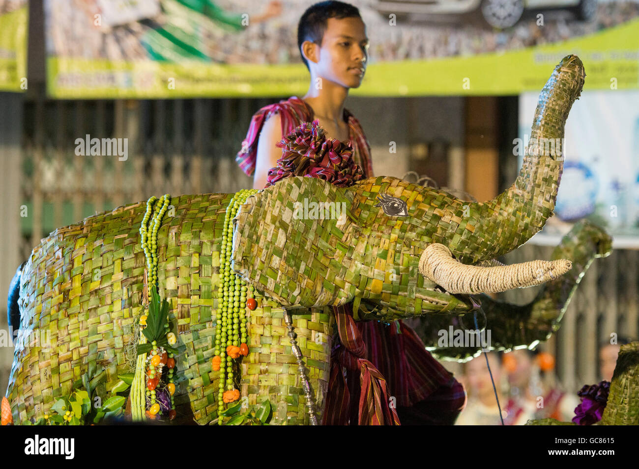 Une décoration à l'éléphant l'éléphant Round-up Festival dans la ville de Surin, dans le nord-est de la Thaïlande en Southeastasia. Banque D'Images