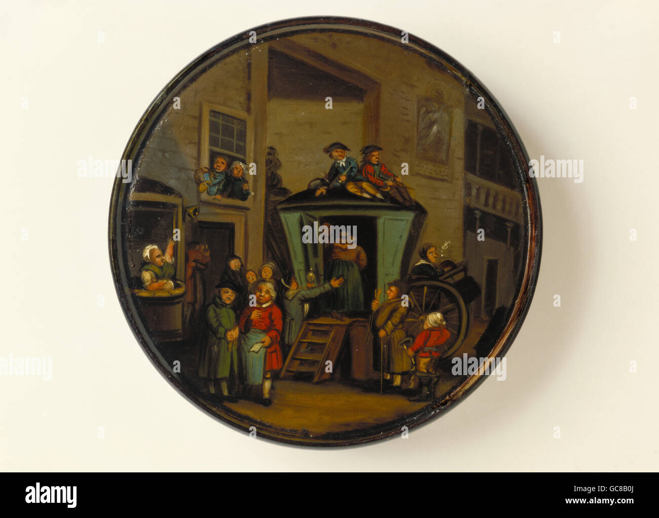 Tabac, pipes, boîte à tabac, Cap, English coaching inn, peinture laque sur papier-mache, Birmingham, vers 1830, droits additionnels-Clearences-non disponible Banque D'Images