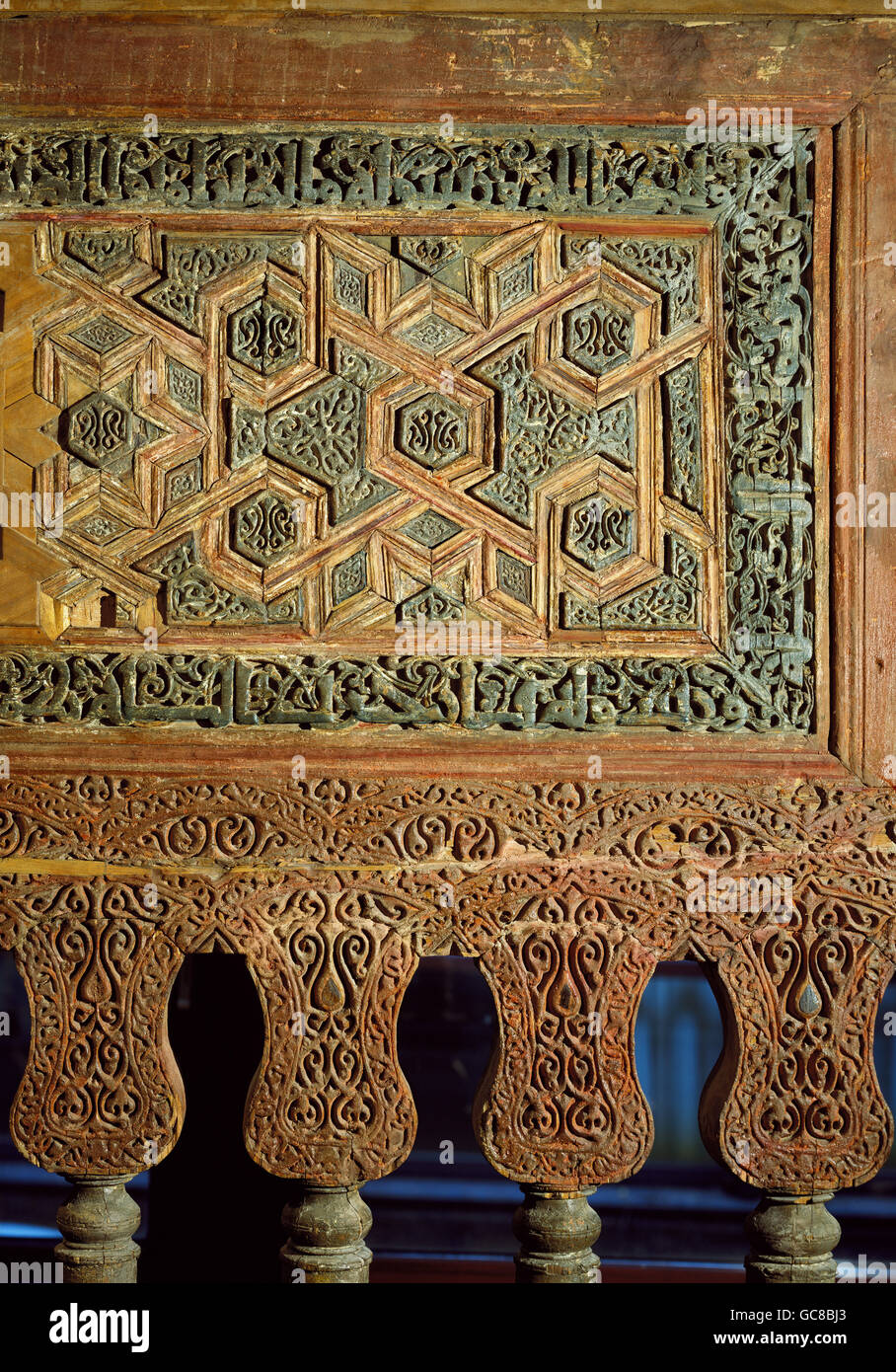 Beaux-arts, l'art islamique, la sculpture, la sculpture sur bois, marqueterie, os popolus, Duqaq Mausolée, 1107, Musée National de Damas, Banque D'Images