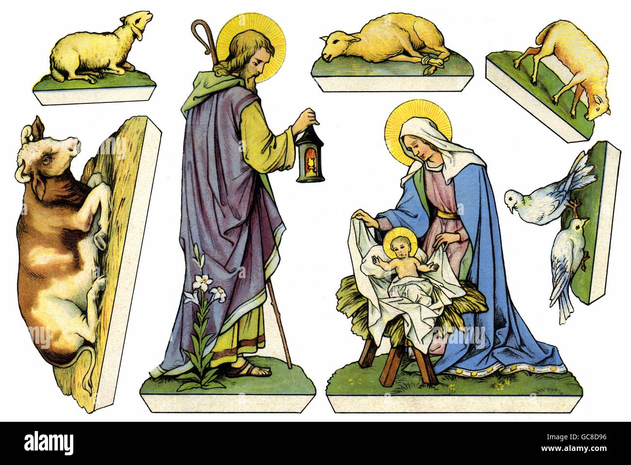 Noël, berceaux, découpe en papier, figurines de saints pour découpe, petite scène de nativité, Allemagne, vers 1926, droits supplémentaires-Clearences-non disponible Banque D'Images