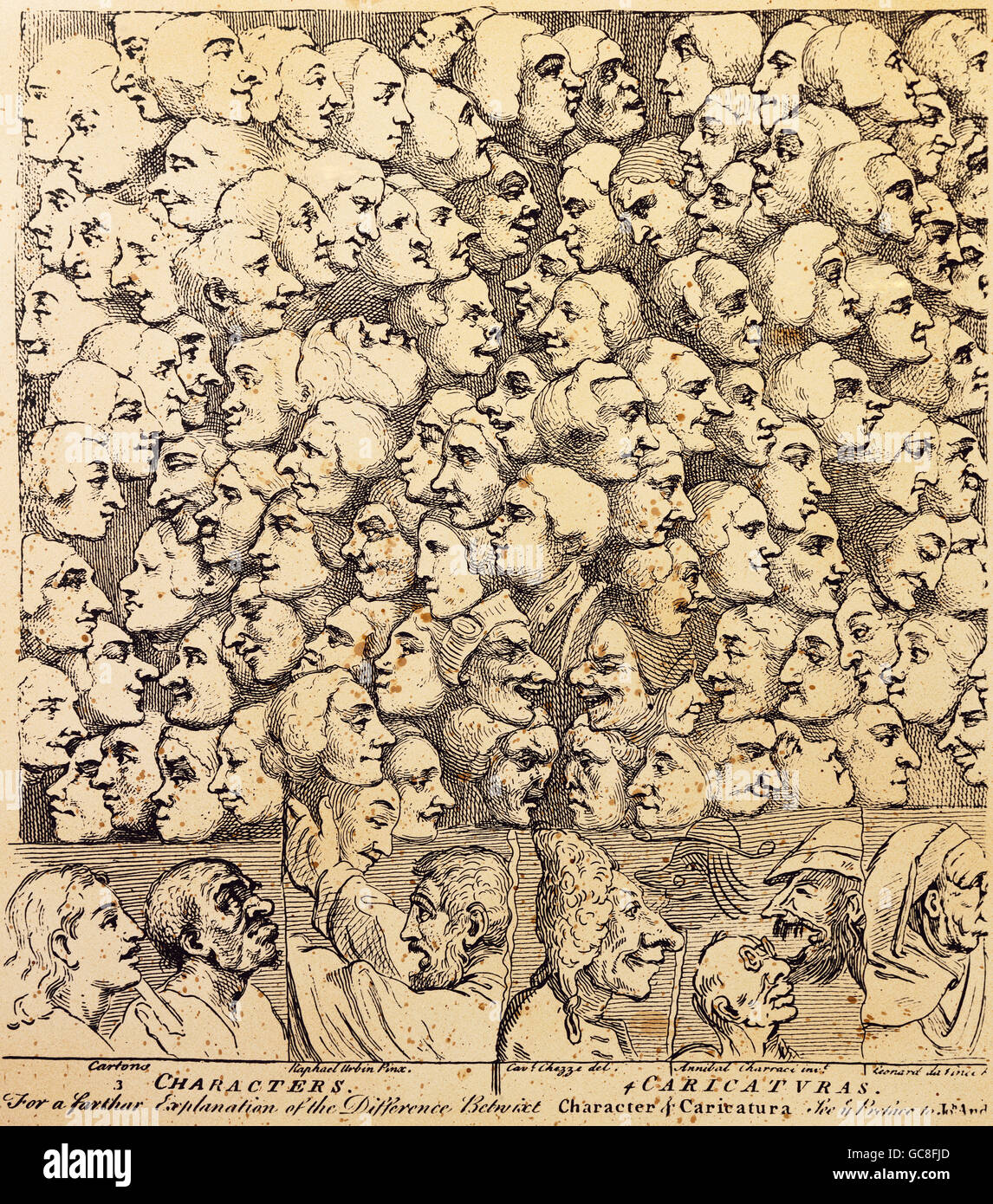 Beaux-arts, Hogarth, William (1697 - 1764), graphique, et des caractères "Caricaturas", gravure sur cuivre, 1743, collection privée, Banque D'Images