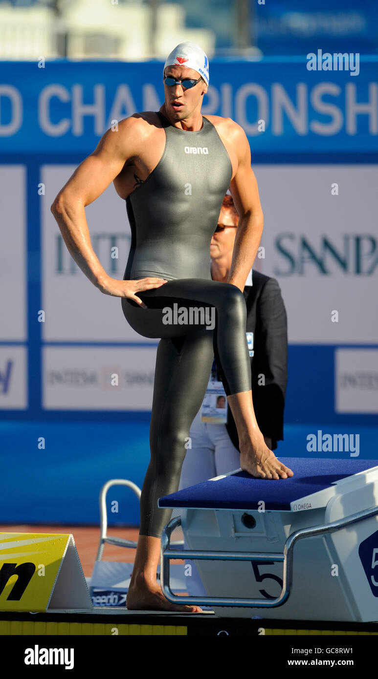 Alain Bernard de France avant la chaleur Freestyle de 100m des hommes Banque D'Images