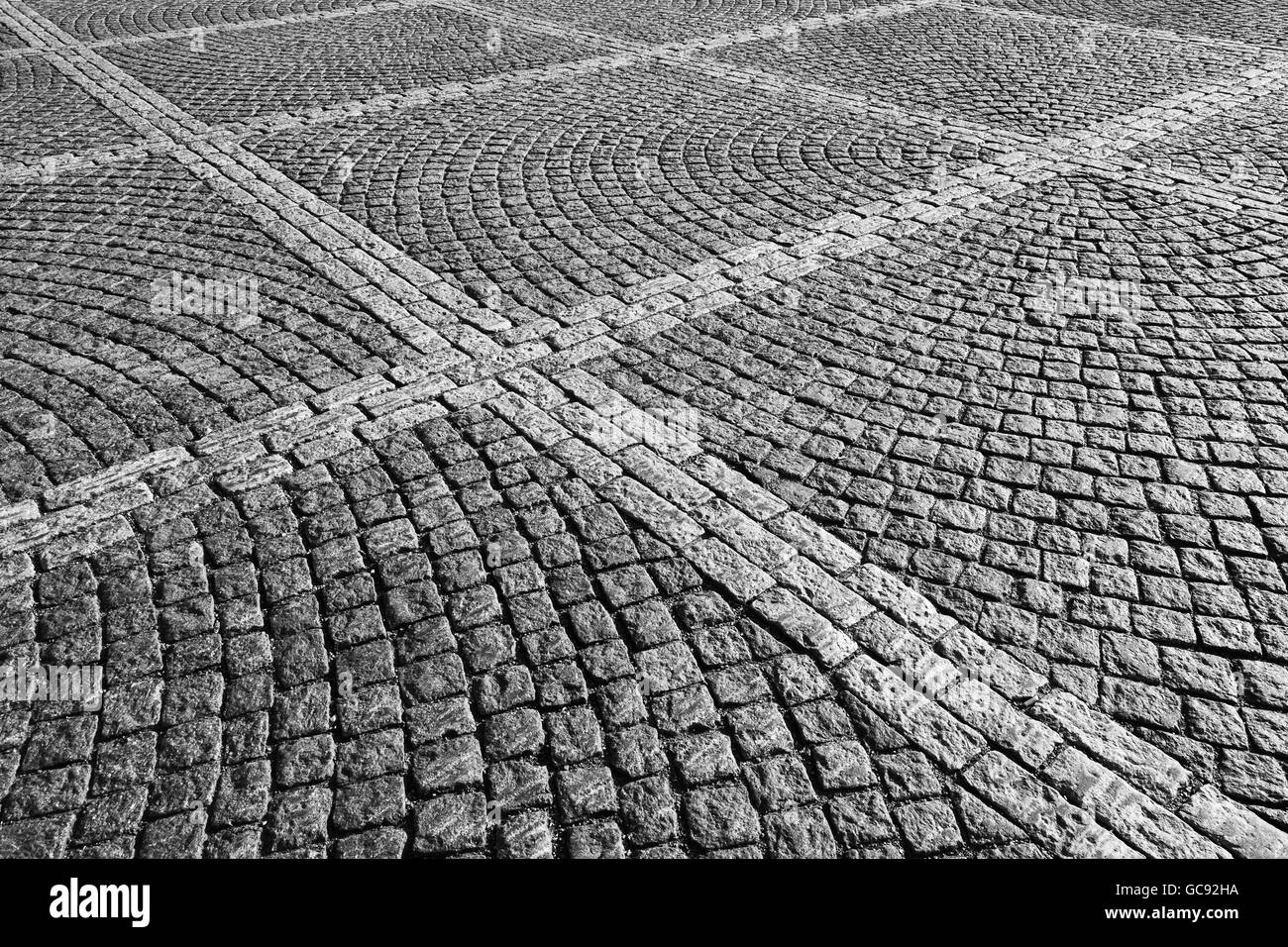 Rue pavée avec revêtement gris motif carré, texture de fond urbain Banque D'Images
