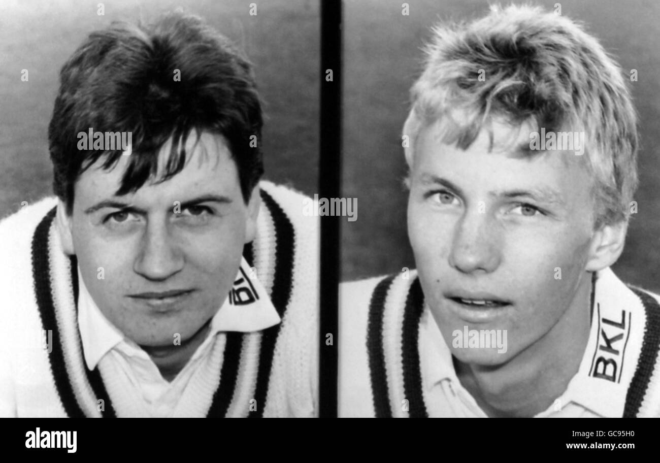 Ian Turner (à gauche) et Alan Mullally, joueurs de cricket du Hampshire Banque D'Images