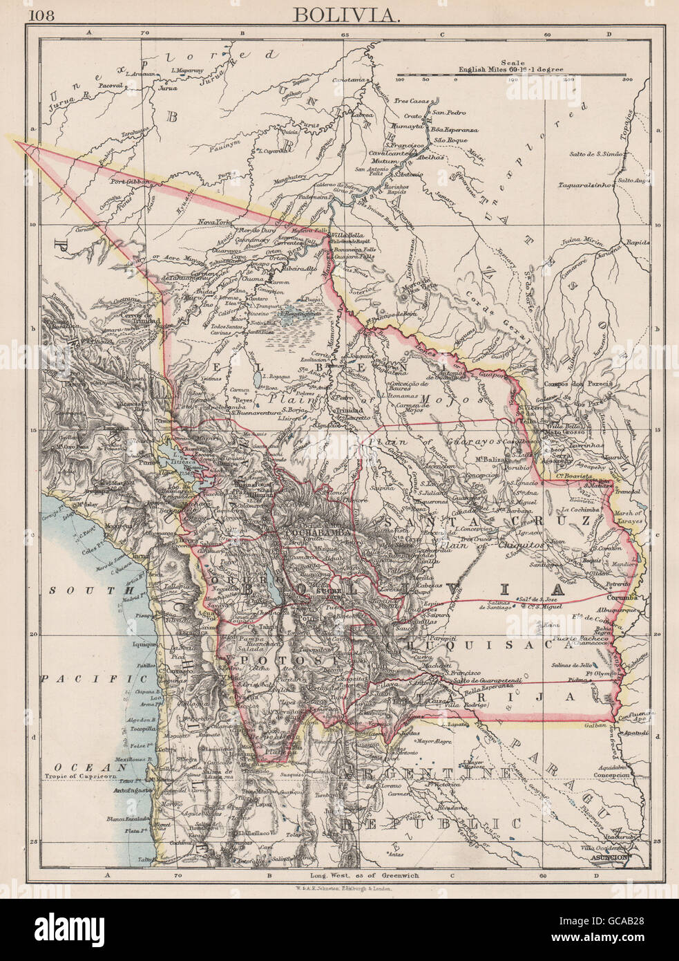La BOLIVIE. comprend la perte d'Acre, au Brésil en 1899-1903 la guerre. JOHNSTON, 1897 map Banque D'Images